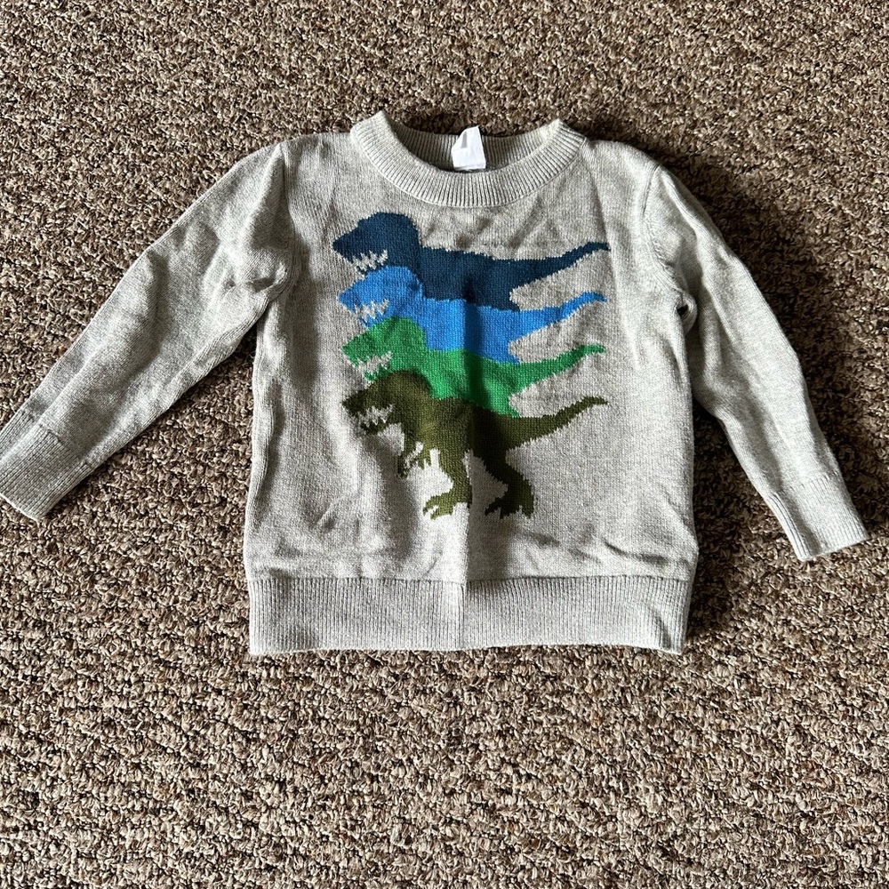 Gap 18-24 month gray, blue, and green Dino pullover sweater